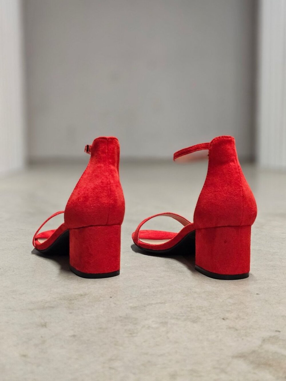 Red Block Heel Sandals With Ankle Strap  Womens Shoes Open Toe Design Elegant & - Picture 9 of 14